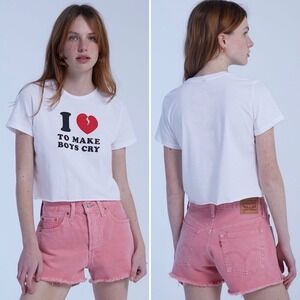 Levis 501 Original Fit High Rise Cutoff raw distressed pink Denim Jean Shorts 26